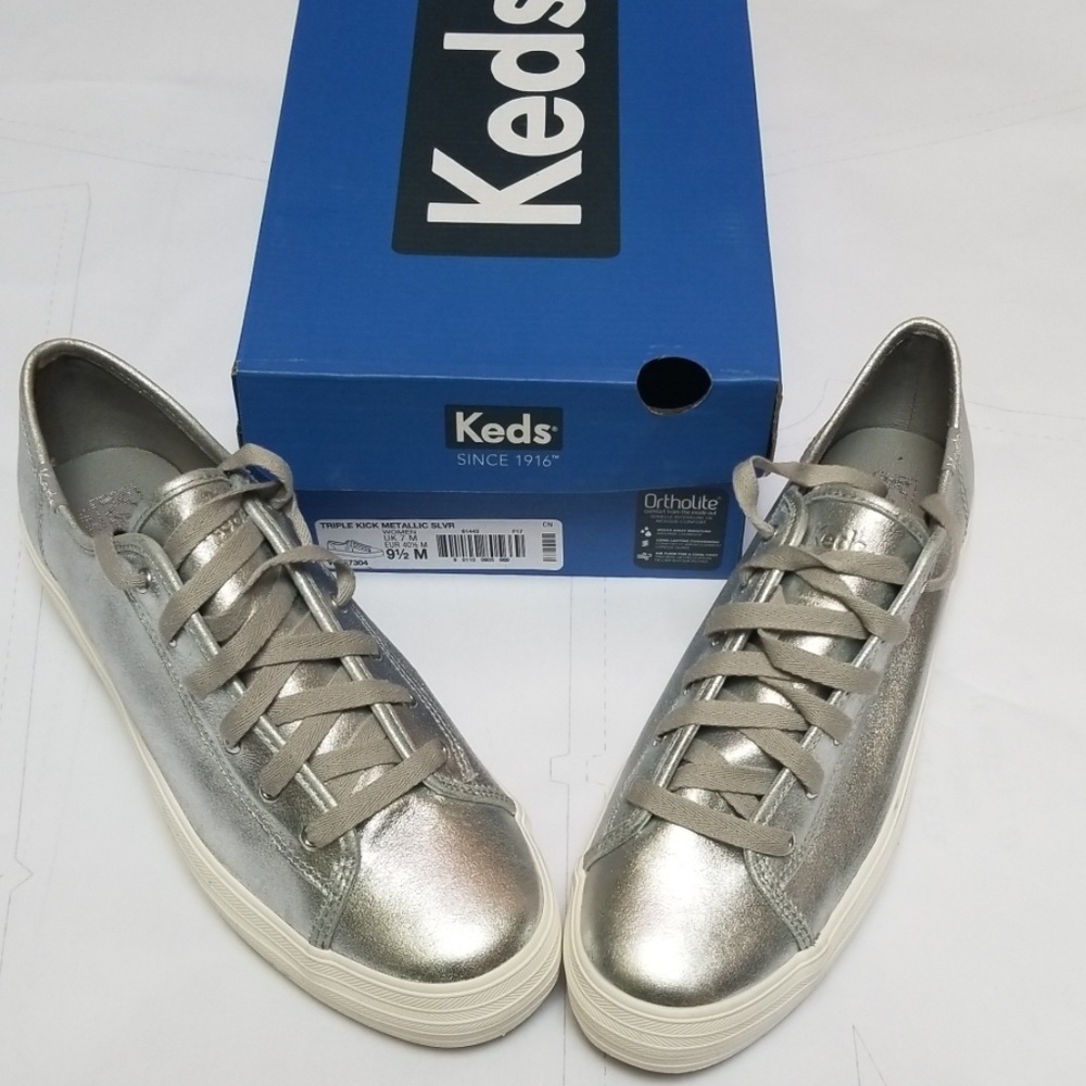 Metallic Silver Brushed Leather Platform Sneakers